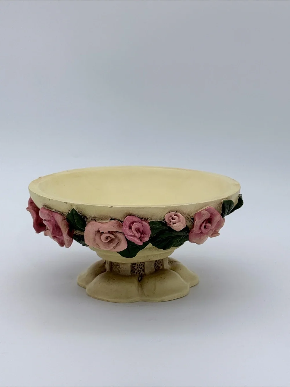 1990’s Vtg. Accents Pedestal Resin Rose Bowl Centerpiece Cottagecore Decor - NIB